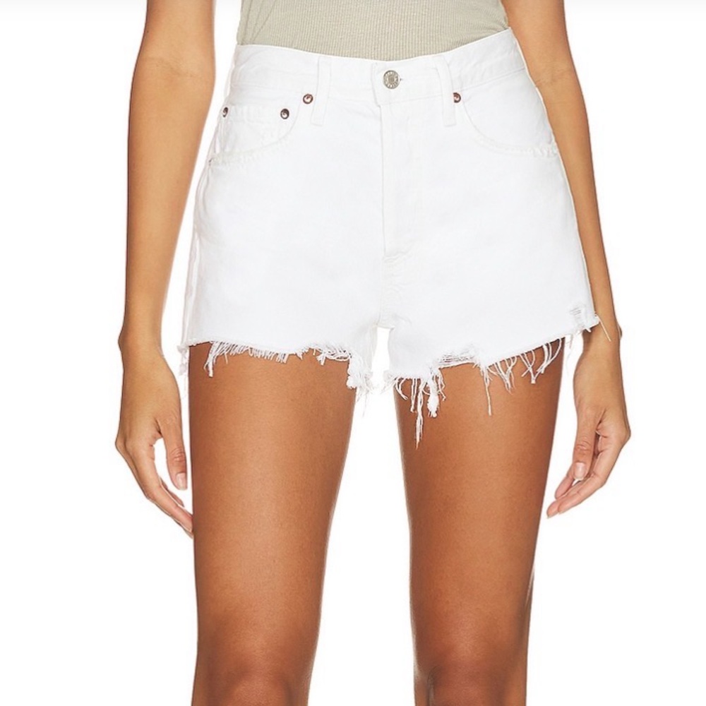Agolde White Frayed Hem Jean Shorts